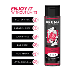 BRUMA - ACEITE DE MASAJE PREMIUM EFECTO CALOR SABOR FRESA 3 EN 1 - 100 ML