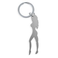 DIABLO PICANTE - LLAVERO CON SILUETA DE MUJER COLOR PLATA CON ABRIDOR DE CERVEZA