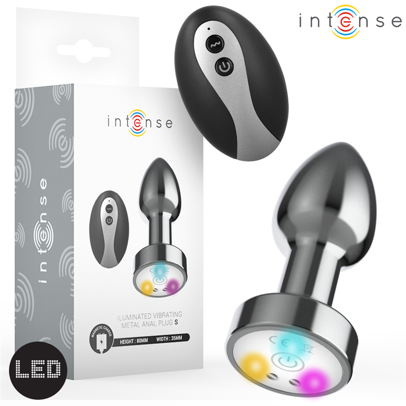 INTENSE - PLUG ANAL TALLA S DE METAL VIBRADOR CON LUCES LED MULTICOLOR Y CONTROL REMOTO