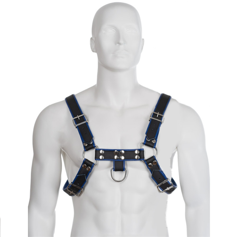 LEATHER BODY - ARNÉS CUERO AZUL Y NEGRO CHEST BULLDOG