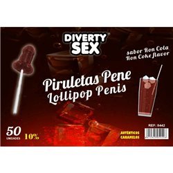 DIABLO GOLOSO - 50 PIRULETAS PENE RON COLA 10% ALCOHOL