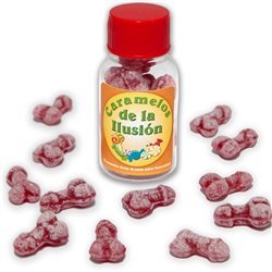 DIABLO PICANTE - 12 CARAMELOS DE LA ILUSIÓN FORMA PENE FRESA/CEREZA