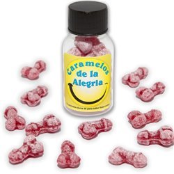 DIABLO PICANTE - 12 CARAMELOS DE LA ALEGRÍA FORMA PENE FRESA/CEREZA