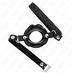 KINK - MORDAZA LABIAL 8 CM CON CORREA DE POLIPIEL NEGRO 63 x 2 CM AJUSTABLE 39-58 CM