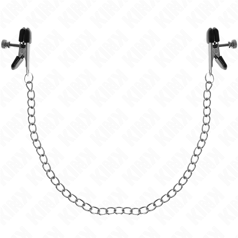 KINK - PINZAS PARA PEZONES PLANAS NEGRO CON CADENA PLATEADO 34 CM
