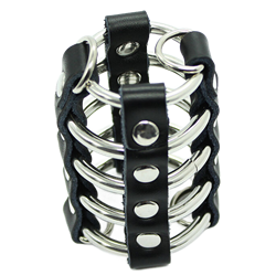 OHMAMA FETISH - JAULA PENE CON ANILLAS METALICAS Y CORREAS PIEL