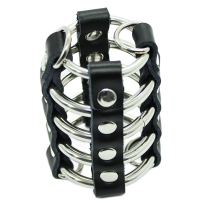 OHMAMA FETISH - JAULA PENE CON ANILLAS METALICAS Y CORREAS PIEL