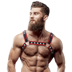 FETISH SUBMISSIVE ATTITUDE - ARNÉS BULLDOG ECOPIEL PECHO HOMBRE NEGRO/ROJO