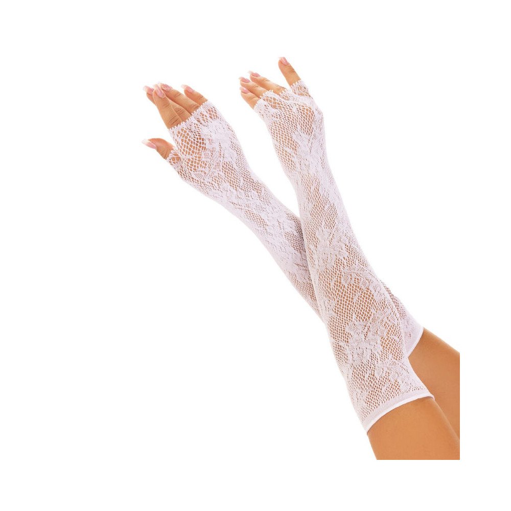 LEG AVENUE - GUANTES SIN DEDOS RED FLORAL BLANCO