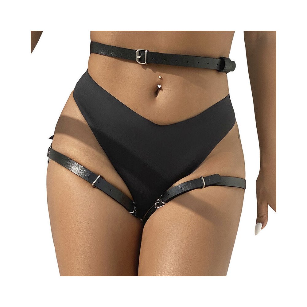 SUBBLIME - ARNÉS CINTURA Y PIERNAS CUERO NEGRO TALLA ÚNICA