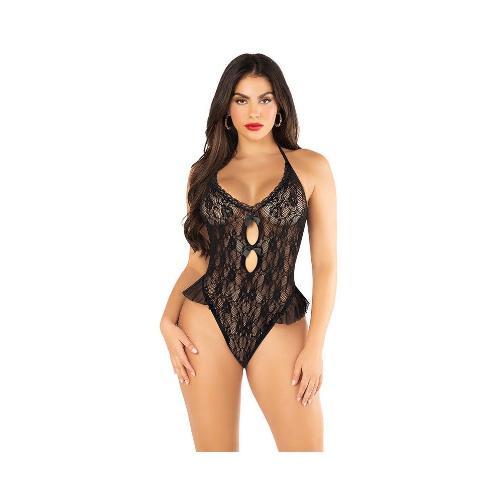 LEG AVENUE - BODY CON LAZOS Y VOLANTES NEGRO TALLA ÚNICA