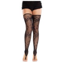 LEG AVENUE - MEDIAS SIN PIES DE ENCAJE FLORAL NEGRO