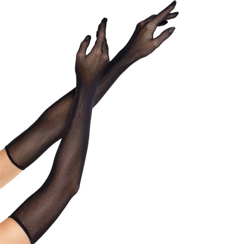 LEG AVENUE - GUANTES DE REJILLA LARGOS DE ÓPERA NEGRO