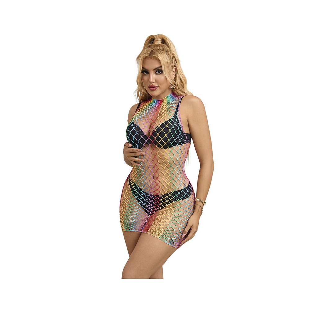 SUBBLIME - 952433 VESTIDO DE REJILLA SIN MANGAS CON CUELLO ALTO ARCOIRIS TALLA ÚNICA