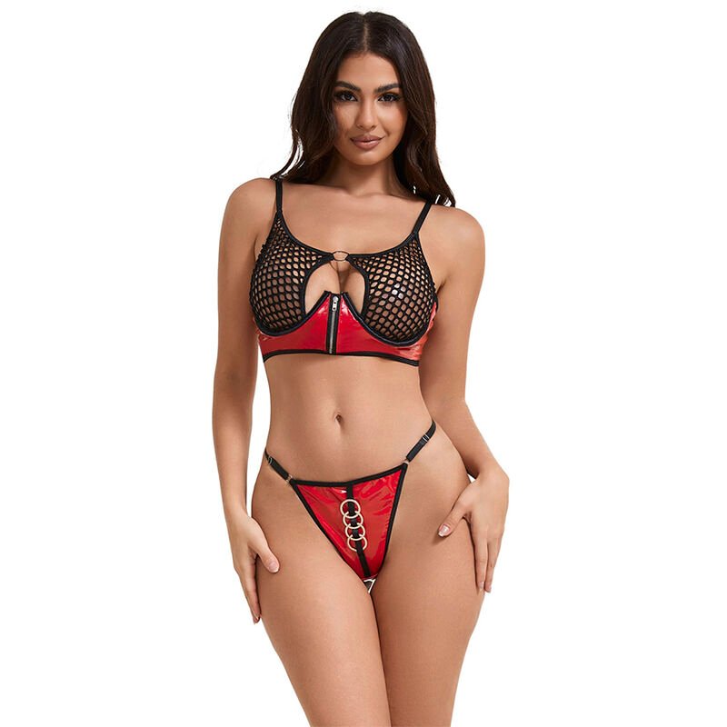 SUBBLIME - 955540 CONJUNTO SUJETADOR CON CREMALLERA DE MALLA DE CHAROL ROJO L/XL