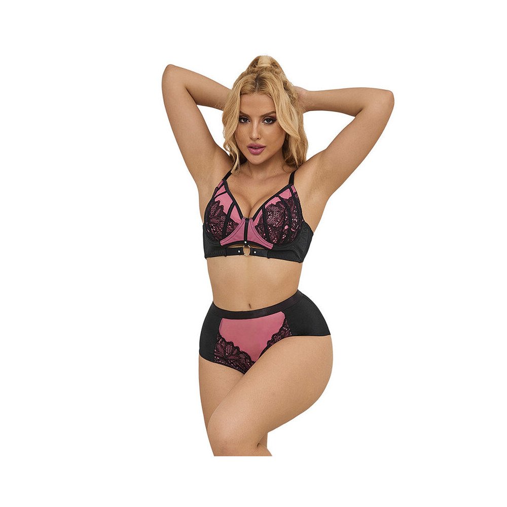 SUBBLIME - 955588 CONJUNTO SUJETADOR CON CREMALLERA DE MALLA DE CHAROL ROSA L/XL