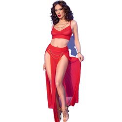 CHILIROSE - CR 4850 SET TOP ROJO Y LEGGINS CON COMPLEMENTOS DORADOS L