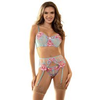 SUBBLIME - 957650 CONJUNTO SUJETADOR Y LIGUERO CON BORDADOS DE FLORES ROSAS L/XL