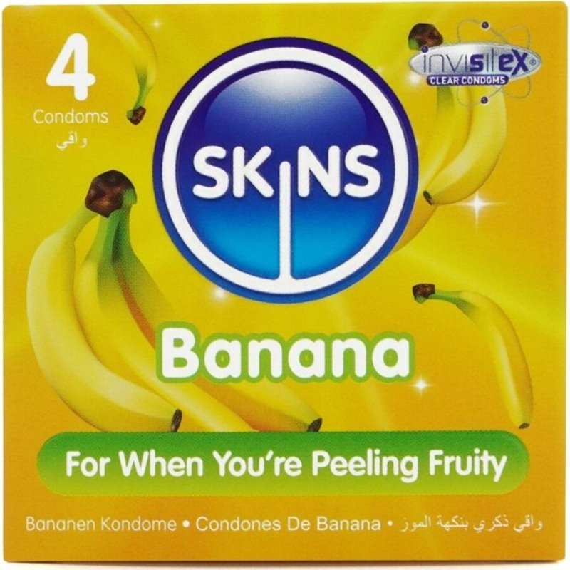 SKINS - PRESERVATIVOS PREMIUM SABOR PLÁTANO PACK 4