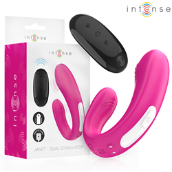 INTENSE - JANET ESTIMULADOR Y VIBRADOR DUAL EN FORMA DE U CON CONTROL REMOTO ROSA
